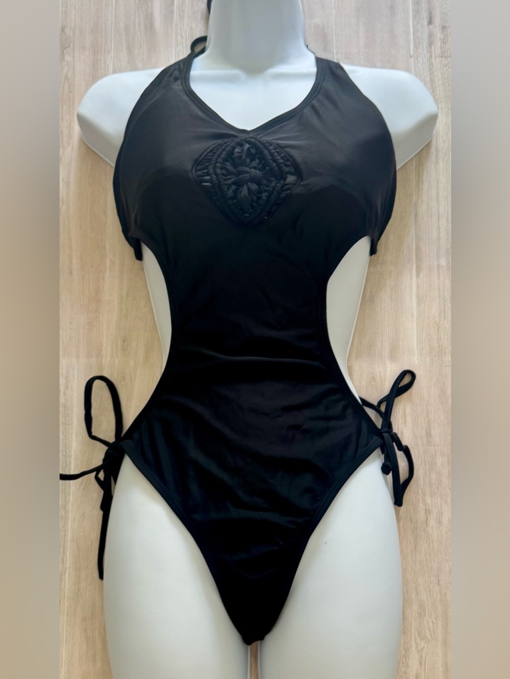 Black One-Piece Swimsuit with Side Cutouts - size XL